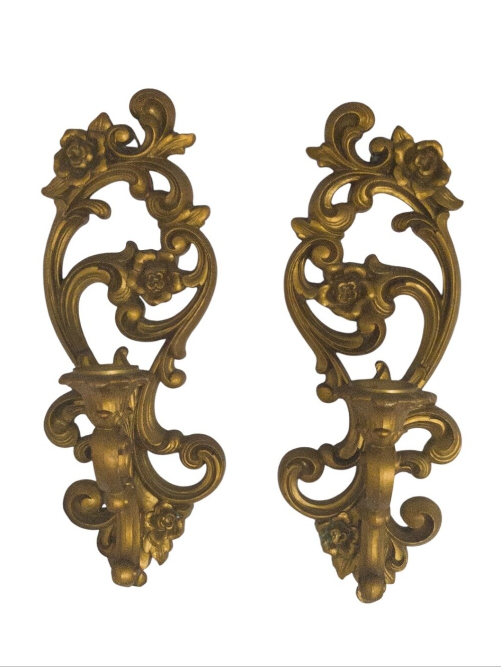 Vintage 70s Homco/Syroco Hollywood Regency Gold Sconces 4118 Glam